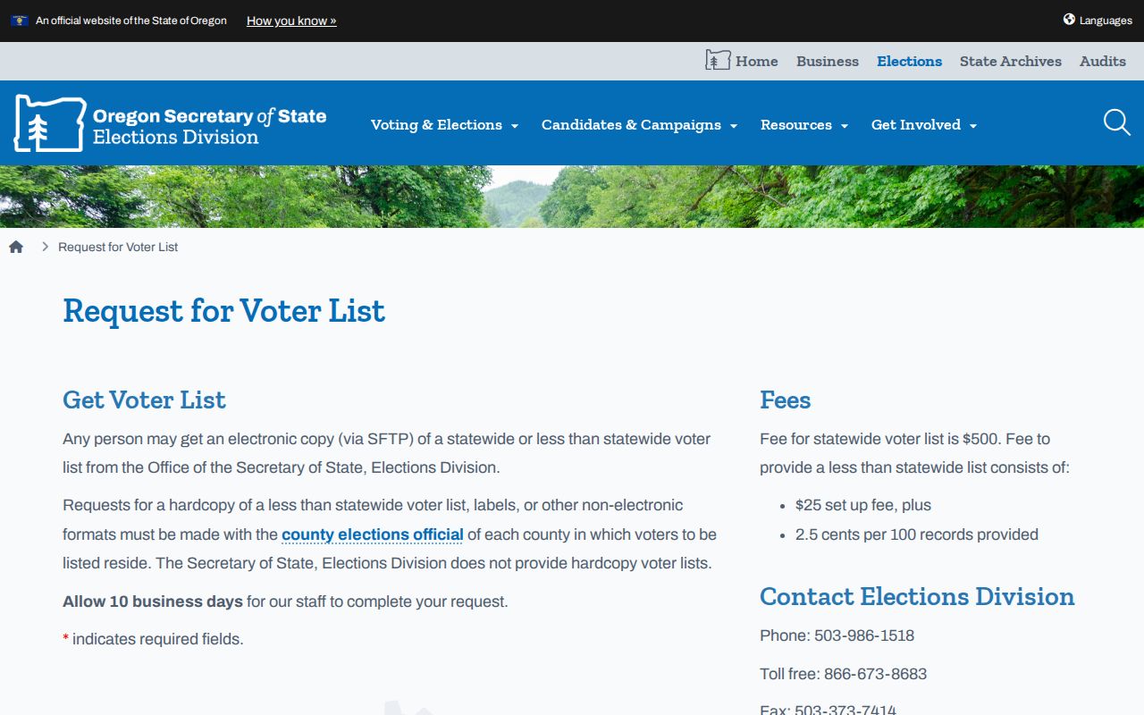 Washington County residents directory voter list request