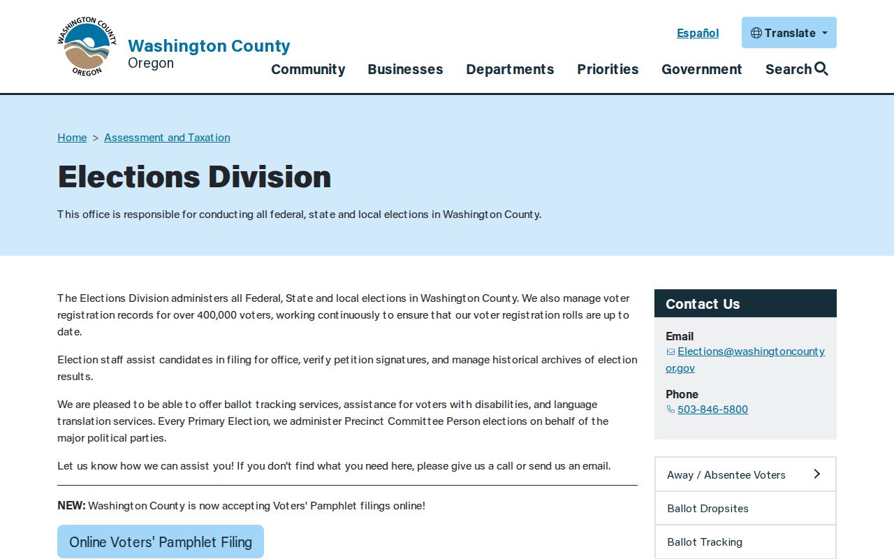 Washington County residents directory elections office