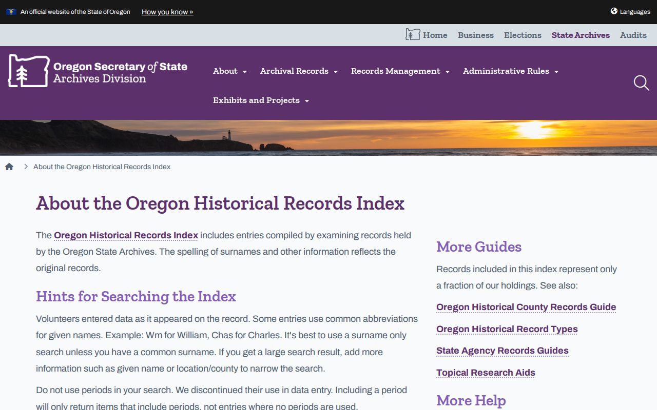 Washington County previous residents research in the Oregon Historical Records Index
