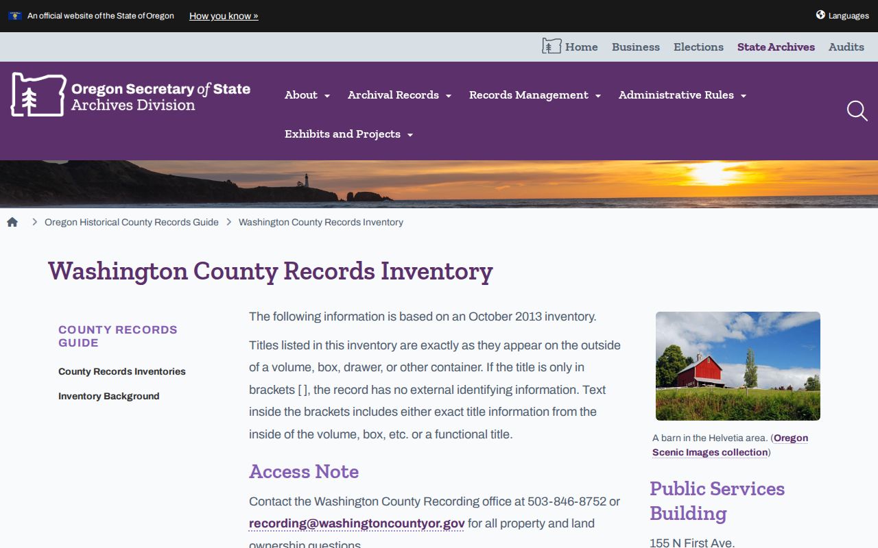 Washington County previous residents deed and index coverage in the State Archives inventory