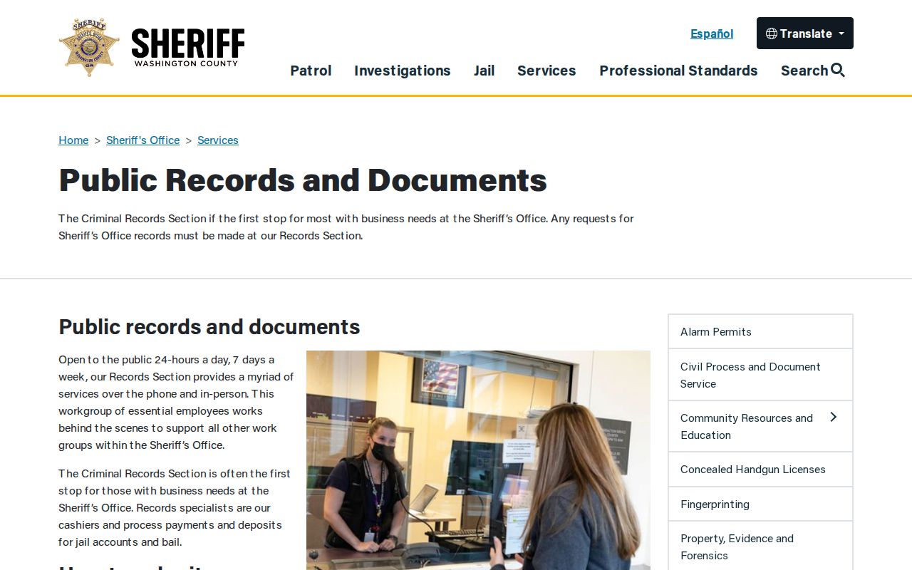 Washington County resident lookup sheriff public records request page