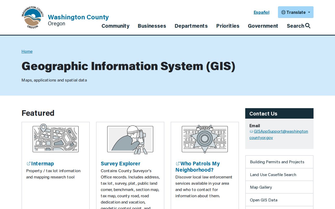 Washington County street directory access through the county GIS page