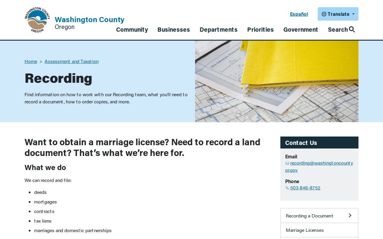 Washington County street directory research at the Recording Office